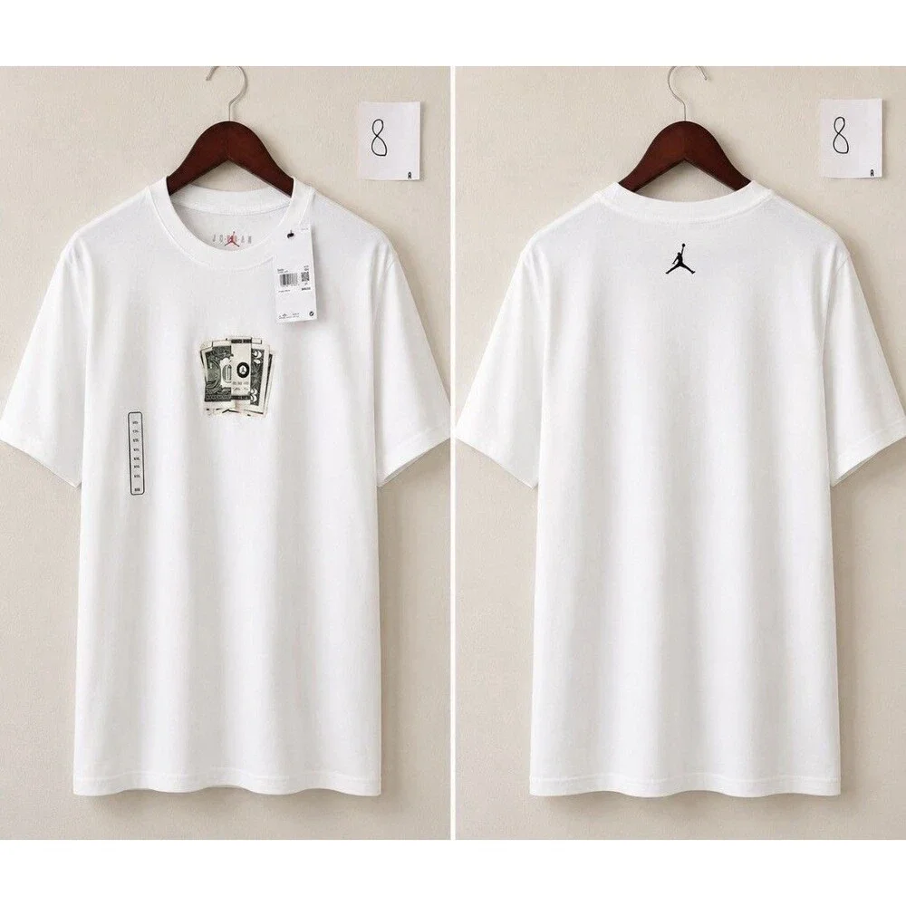 Jordan Mens Graphic T-Shirt XL White Money Stack Jumpman Short Sleeve Tee NWT